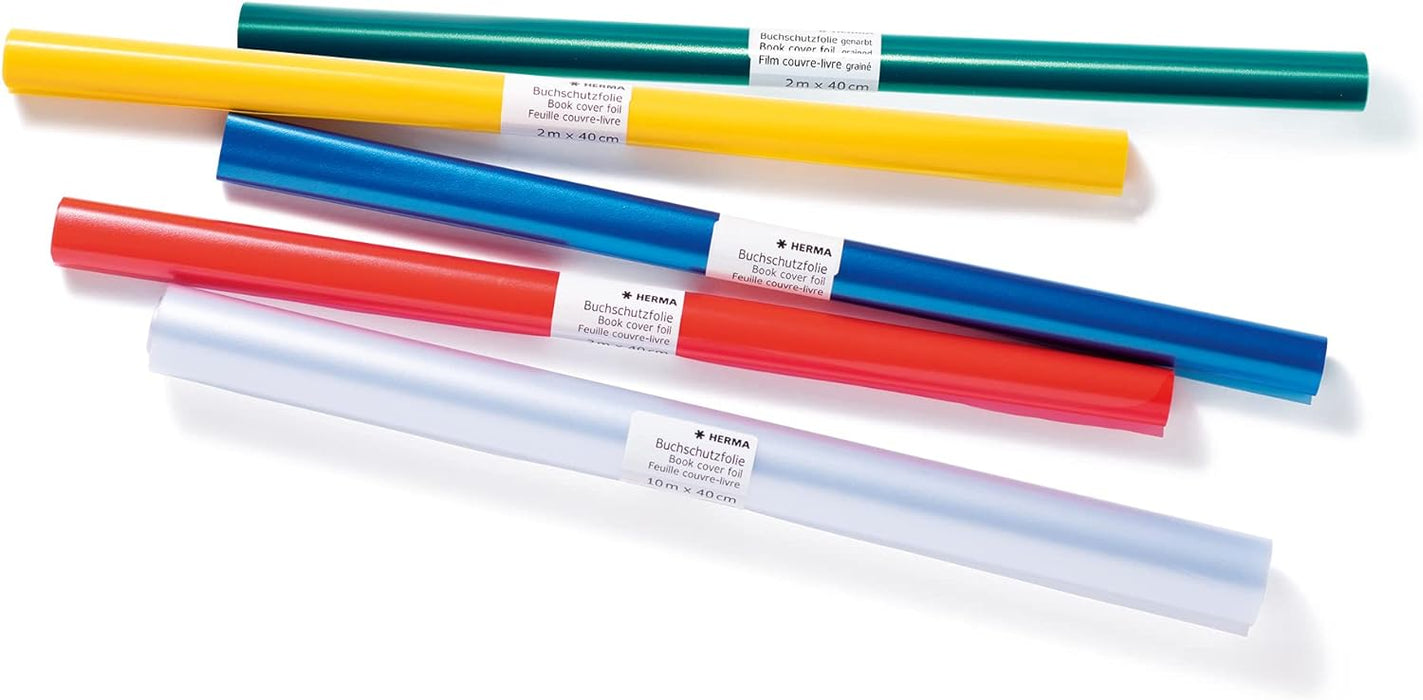 HERMA 7386 Book protection film non-adhesive transparent, 10 m x 40 cm, tear & water resistant Book cover film, matt grained book film made of robust polypropylene film for durable binding