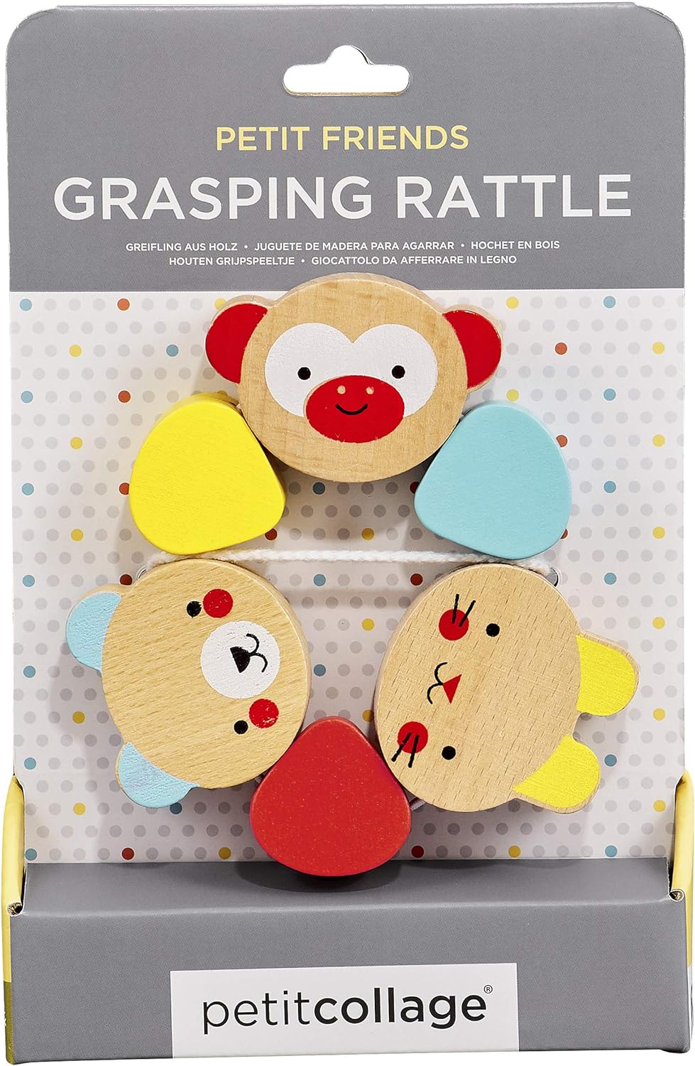 Petit Collage Wooden Grasping Toy – Baby Teething Toy/Rattle, Measures 4.5” x 4.5” – Cute Baby Toy Made with Safe, Non-Toxic Materials – Makes a Great Gift Idea