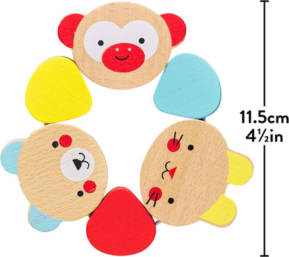 Petit Collage Wooden Grasping Toy – Baby Teething Toy/Rattle, Measures 4.5” x 4.5” – Cute Baby Toy Made with Safe, Non-Toxic Materials – Makes a Great Gift Idea