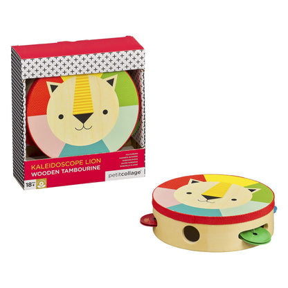 PETIT COLLAGE Kaleidoscope Lion Wooden Tambourine Pandereta de Madera, Multicolor (PTC342
