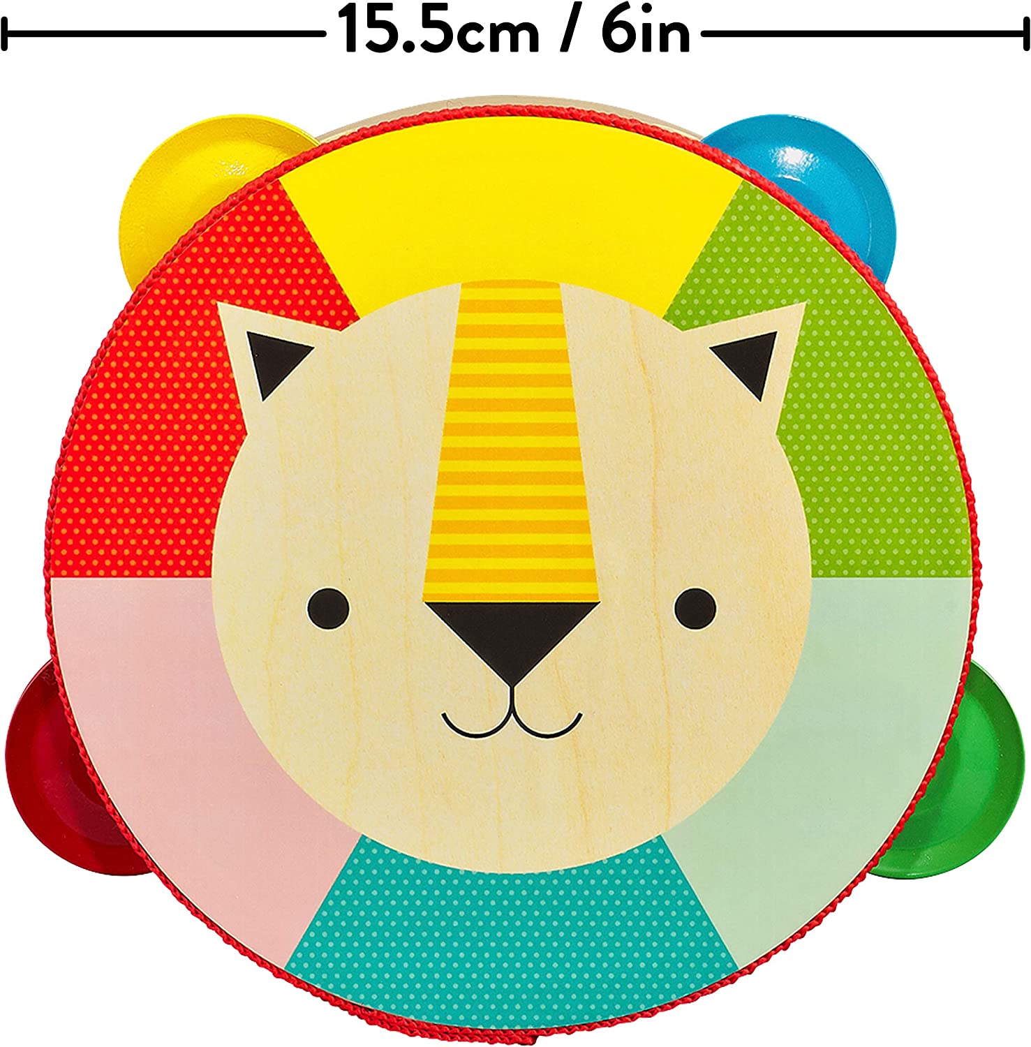 PETIT COLLAGE Kaleidoscope Lion Wooden Tambourine Pandereta de Madera, Multicolor (PTC342