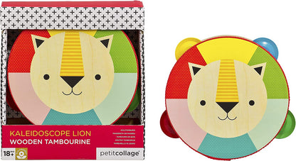 PETIT COLLAGE Kaleidoscope Lion Wooden Tambourine Pandereta de Madera, Multicolor (PTC342