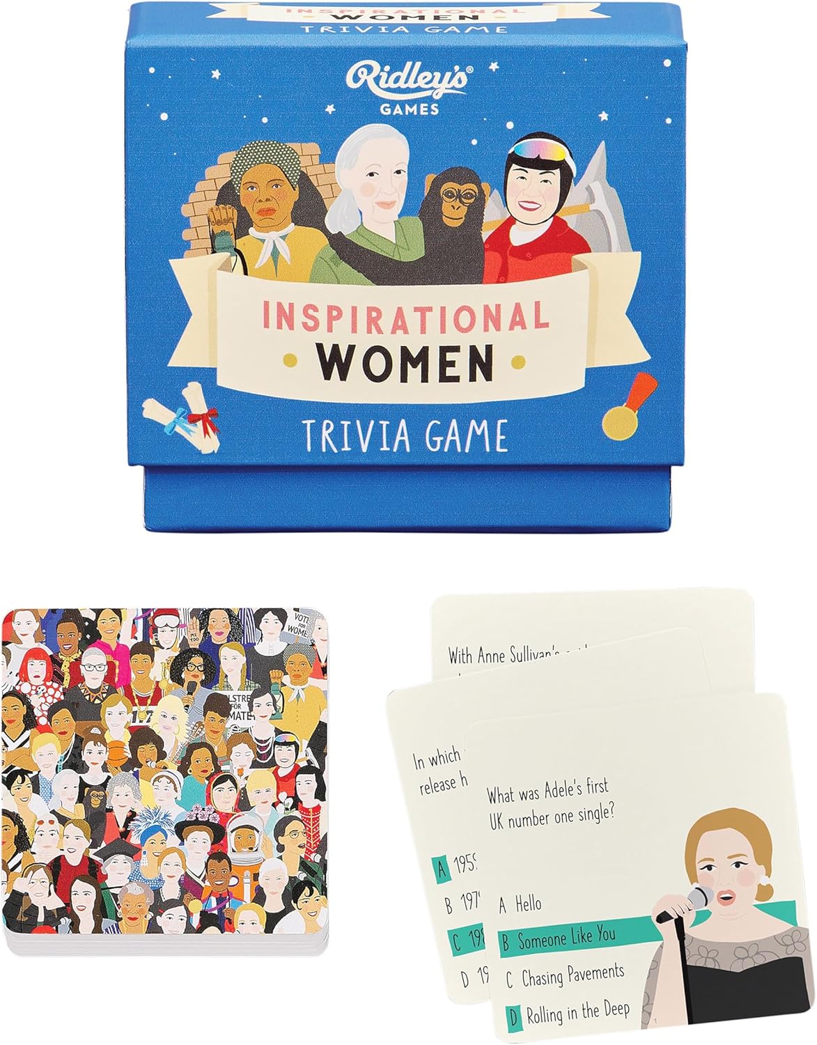 Ridley’s Inspirational Women Trivia Card Game – Quiz Game for Adults and Kids – 2+ Players – Includes 80 Cards with Unique Questions – Fun Family Game – Makes a Great Gift
