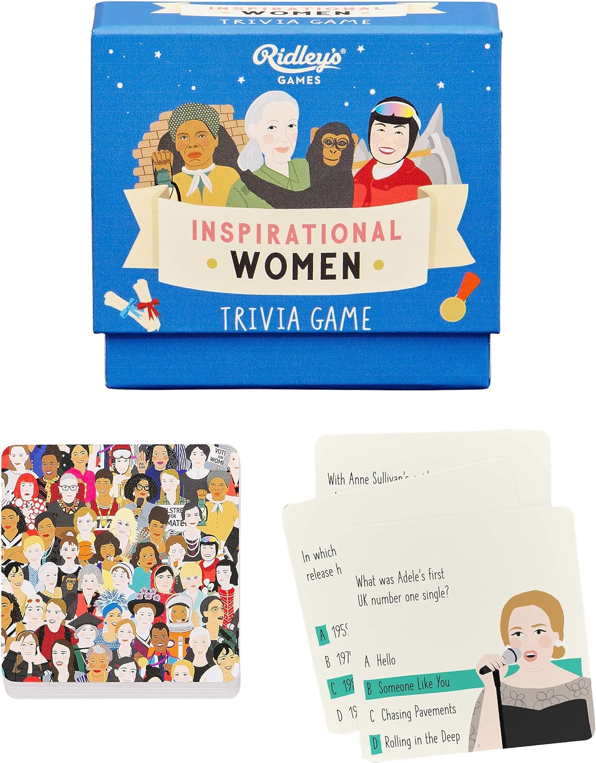 Ridley’s Inspirational Women Trivia Card Game – Quiz Game for Adults and Kids – 2+ Players – Includes 80 Cards with Unique Questions – Fun Family Game – Makes a Great Gift