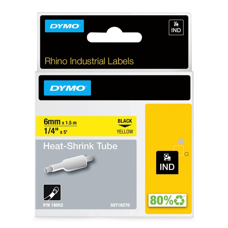 DYMO Rhino Industrial Heat-Shrink Cable Label Tubes | 6 mm x 1.5 m | Black on Yellow | for Rhino Label Makers