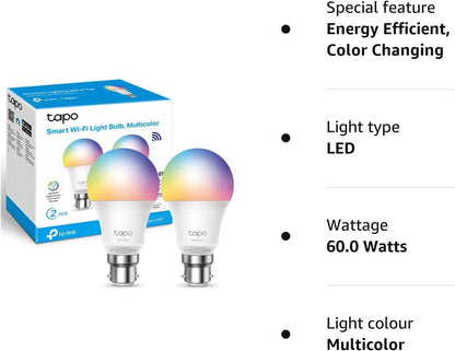 Tapo L530B - Led Light Bulb - B22 - 8.7 W (Equivalent 60 W) - Class F - 16 Million Colours - 2500-6500 K (Pack Of 2)