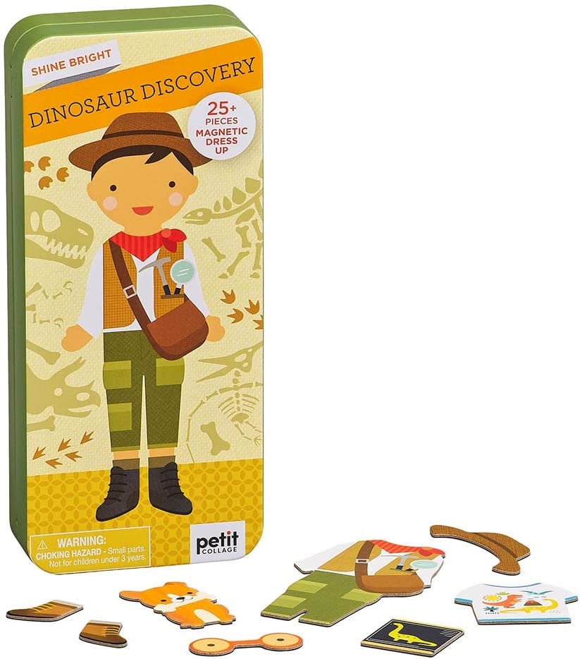Petit Collage- Magnetic Dress Up-Dino Discovery Kit de Juego, Multicolor (PTC478