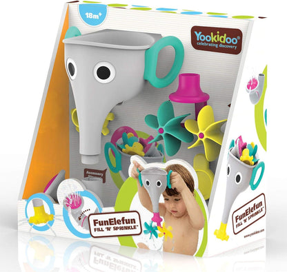 Yookidoo FunEleFun Fill ‘N’ Sprinkle Bath Toy. an Elephant Trunk Funnel Toddlers Play with 3 Interchangeable Trunk Accessories That Spins, Twist and Sprinkle, Promotes Kids STEM-Based Learning (Grey