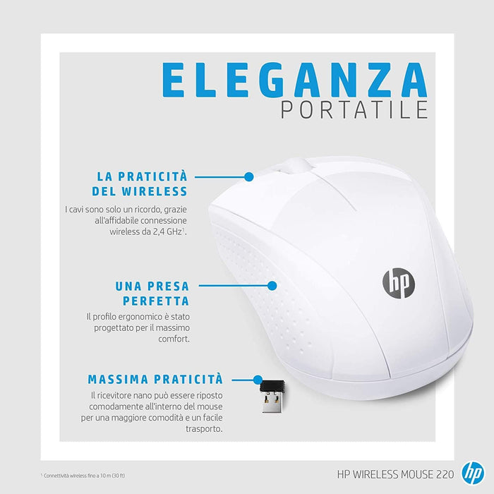 HP 220 Wireless Mouse with Blue LED Technology, 1300 Optical Sensor, Contoured Profile