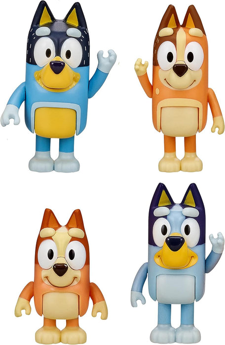 Bluey and Friends 4 Pack of 2.5-3" Bluey,Bingo,Chilli,Bandit Poseable Figures