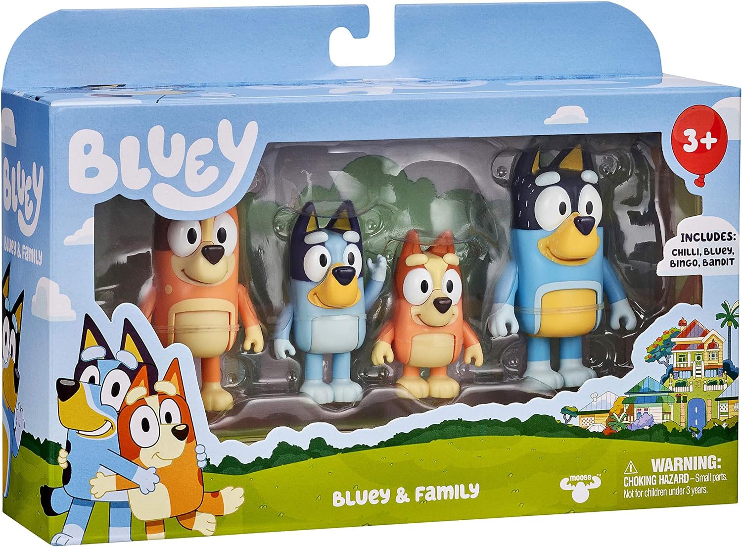 Bluey and Family: Bingo, Bandit and Chilli 4 Figure pack Articulated Character Action Figures 2.5 inches Official Collectable Toy
