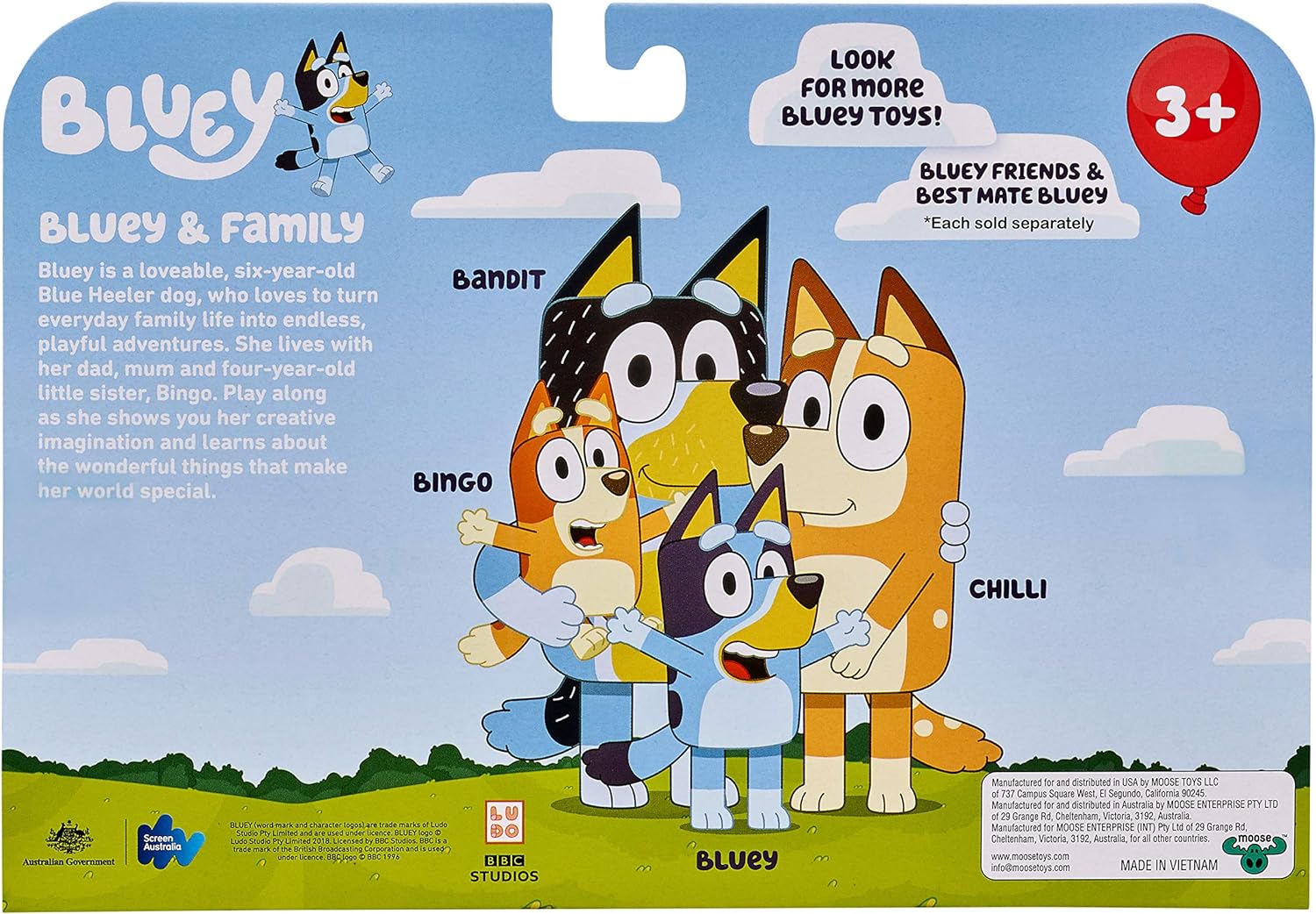 Bluey and Family: Bingo, Bandit and Chilli 4 Figure pack Articulated Character Action Figures 2.5 inches Official Collectable Toy