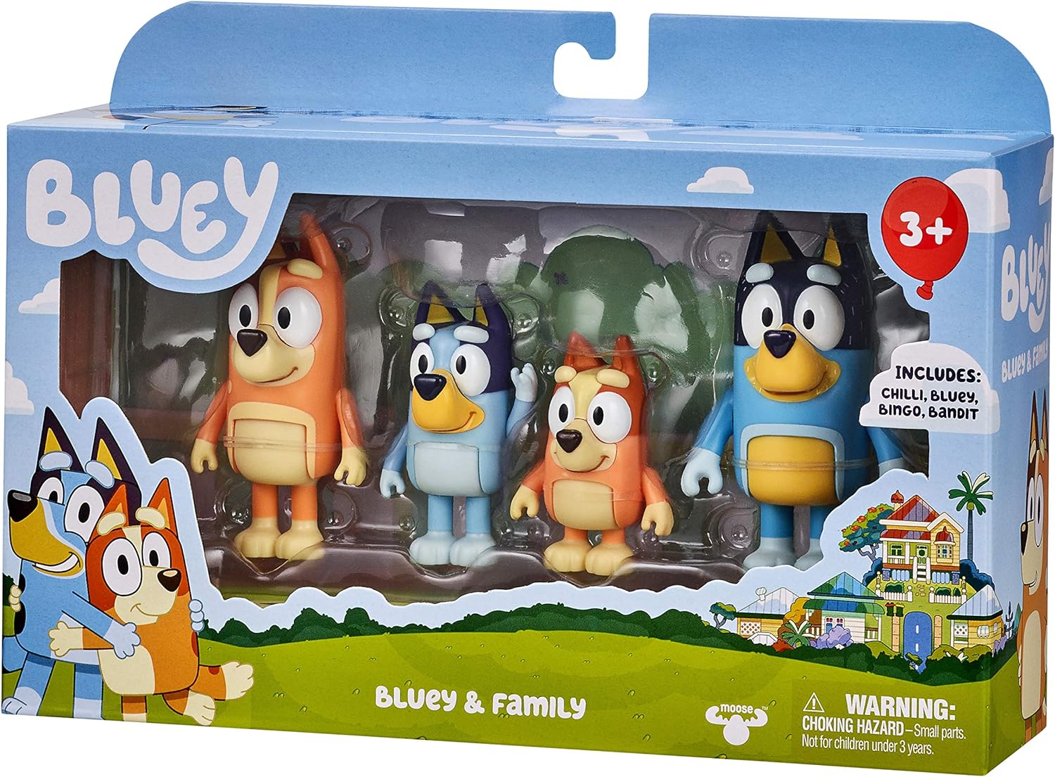 Bluey and Family: Bingo, Bandit and Chilli 4 Figure pack Articulated Character Action Figures 2.5 inches Official Collectable Toy