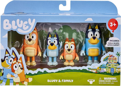 Bluey and Family: Bingo, Bandit and Chilli 4 Figure pack Articulated Character Action Figures 2.5 inches Official Collectable Toy