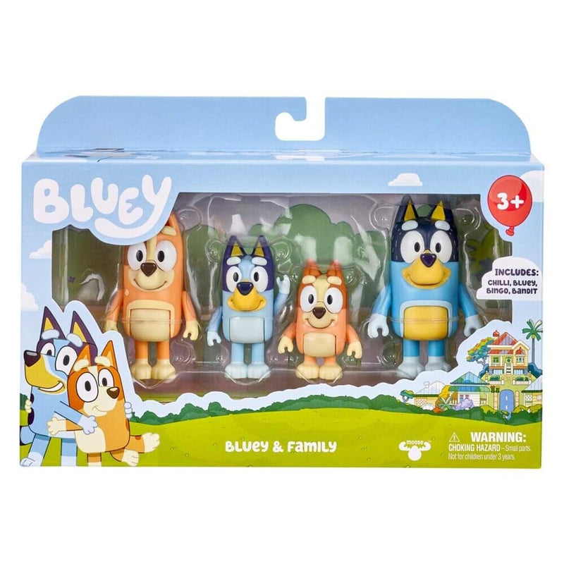 Bluey and Family: Bingo, Bandit and Chilli 4 Figure pack Articulated Character Action Figures 2.5 inches Official Collectable Toy