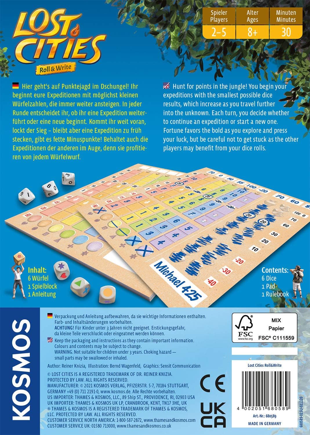 Thames & Kosmos | 680589 | Lost Cities: Roll & Write | Ideal For Family Game Nights | 2- 5 Players | Ages 8+