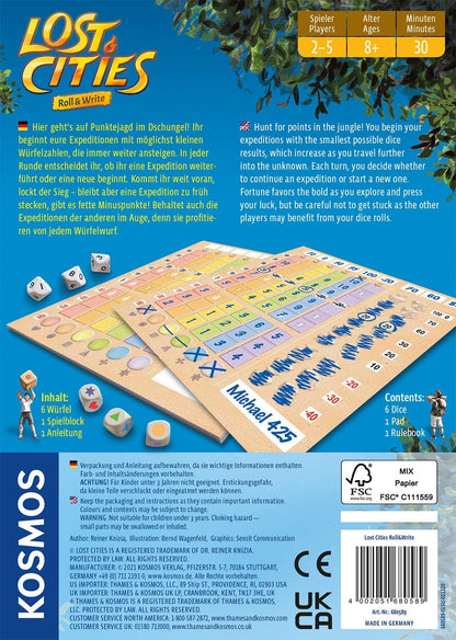 Thames & Kosmos | 680589 | Lost Cities: Roll & Write | Ideal For Family Game Nights | 2- 5 Players | Ages 8+