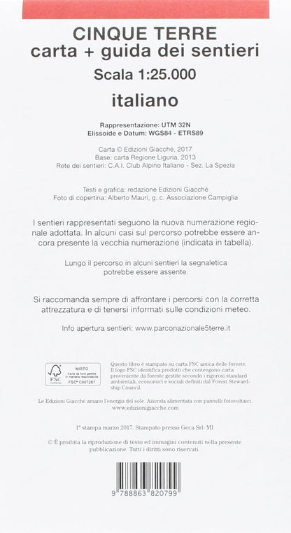 Cinque Terre. Carta. Guida Dei Sentieri. 185 Sentieri, Scala 1:25.000