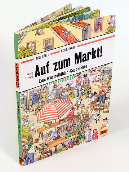 Auf zum Markt!: Eine Wimmelbilder-Geschichte. Vierfarbiges Pappbilderbuch