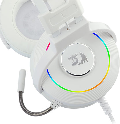 Redragon Lamia 2 H320W RGB Gaming Headphones White - Headphones with Microphone - Includes Stand - Powerful Headphones - USB - 7.1 Virtual - Gaming Headset - PC Compatible