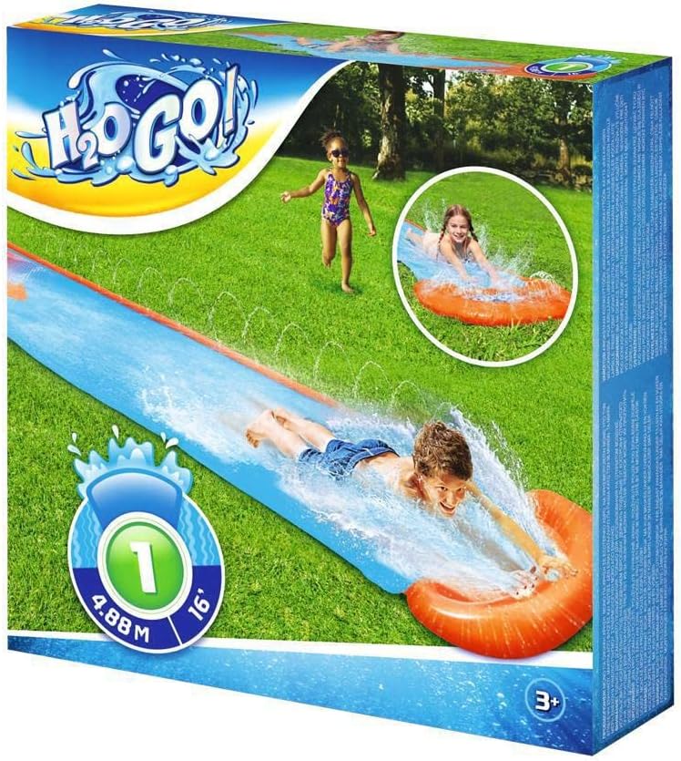 Bestway H20GO Single Water Slide, 4.88 m Inflatable Slip and Slide with Built-In Sprinklers