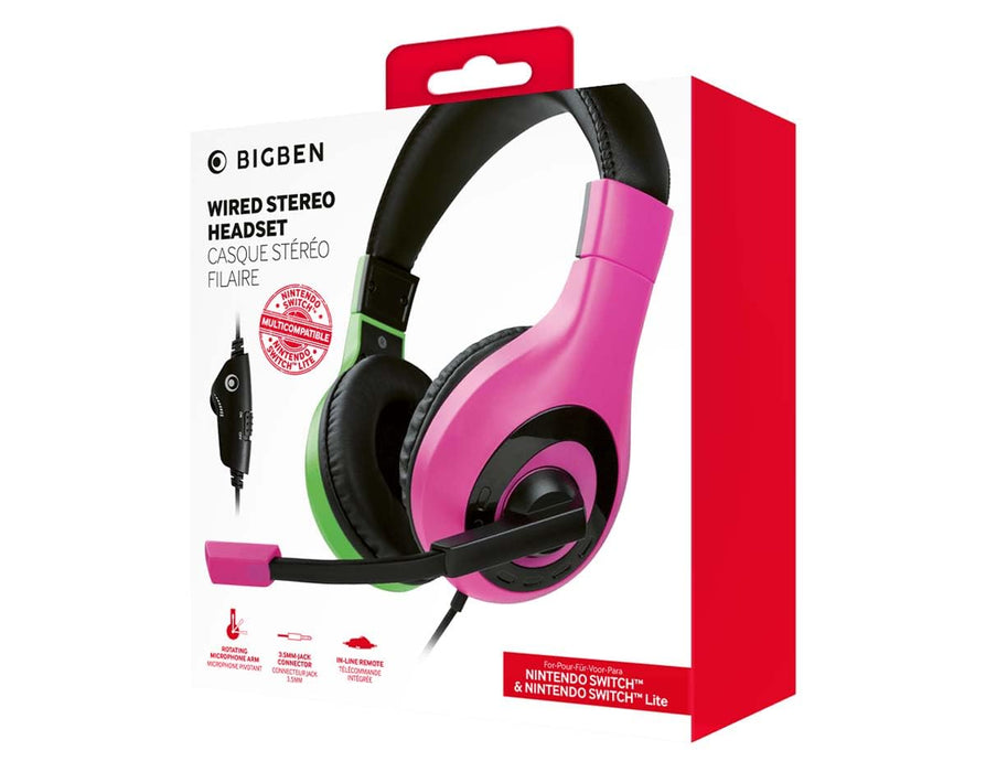 Nacon - Auriculares Gaming Estereo con cable para Nintendo Switch y Switch Lite- Bicolor Verde y Rosa (Nintendo Switch