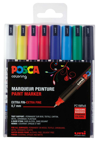 uni-ball uni Posca 181708 – Markers with Calibrated Tips, Set of 8, Grundfarben