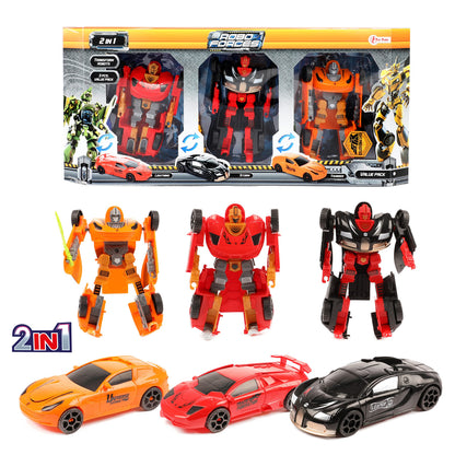Toi-Toys Roboforces Transformers Robot de Voiture Déformé - Lot de 3 Set Robot Transformable Noir, Rouge et Orange - Figurine d'action Convertible Cadeaux Jouet pour Enfants à partir de 3 Ans - 20 cm