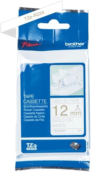 Brother TZe-RN34 Labelling Tape Cassette, Gold on White, 12 mm (W) x 4M (L), Ribbon Tape, Brother Genuine Supplies