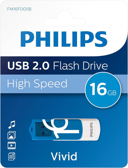 Philips USB 2.0 16GB Vivid Edition Blue, FM16FD05B/00, Blau, Weiß 16 GB single