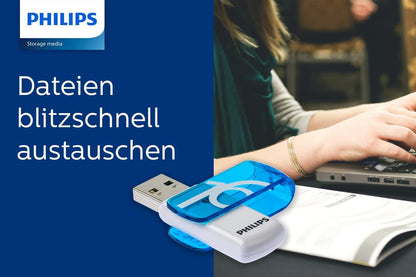 Philips USB 2.0 16GB Vivid Edition Blue, FM16FD05B/00, Blau, Weiß 16 GB single