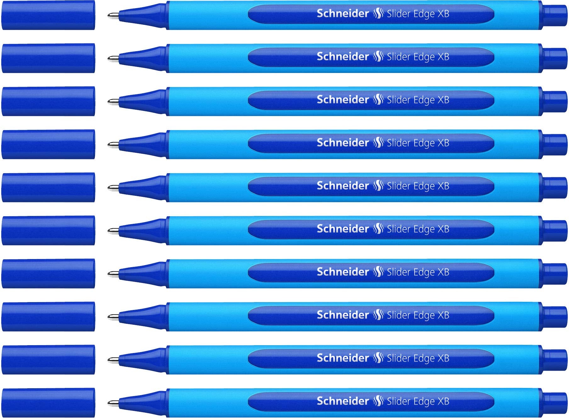 Schneider 152203 Ballpoint Pen Slider Edge with Cap XB Blue Barrel Colour: Cyan-Blue Pack of 10