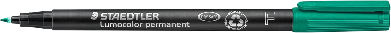 STAEDTLER 318-5 Lumocolor Permanent Pen, Fine Line Width, 0.6mm - Green (Box of 10