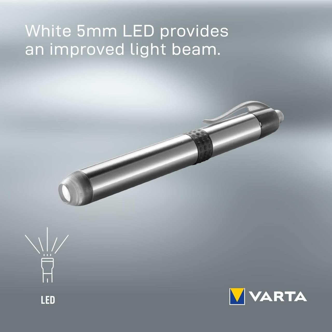 VARTA 16611 Pen Light White 5 mm LED (incl. 1X AAA Longlife Power Battery, Ideal for use in Hospitals, Old People's Homes, Medical Including Practical mounting Option), 1 Count (Pack of 1