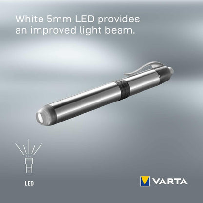 VARTA 16611 Pen Light White 5 mm LED (incl. 1X AAA Longlife Power Battery, Ideal for use in Hospitals, Old People's Homes, Medical Including Practical mounting Option), 1 Count (Pack of 1