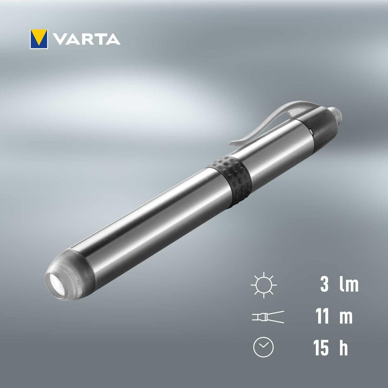 VARTA 16611 Pen Light White 5 mm LED (incl. 1X AAA Longlife Power Battery, Ideal for use in Hospitals, Old People's Homes, Medical Including Practical mounting Option), 1 Count (Pack of 1