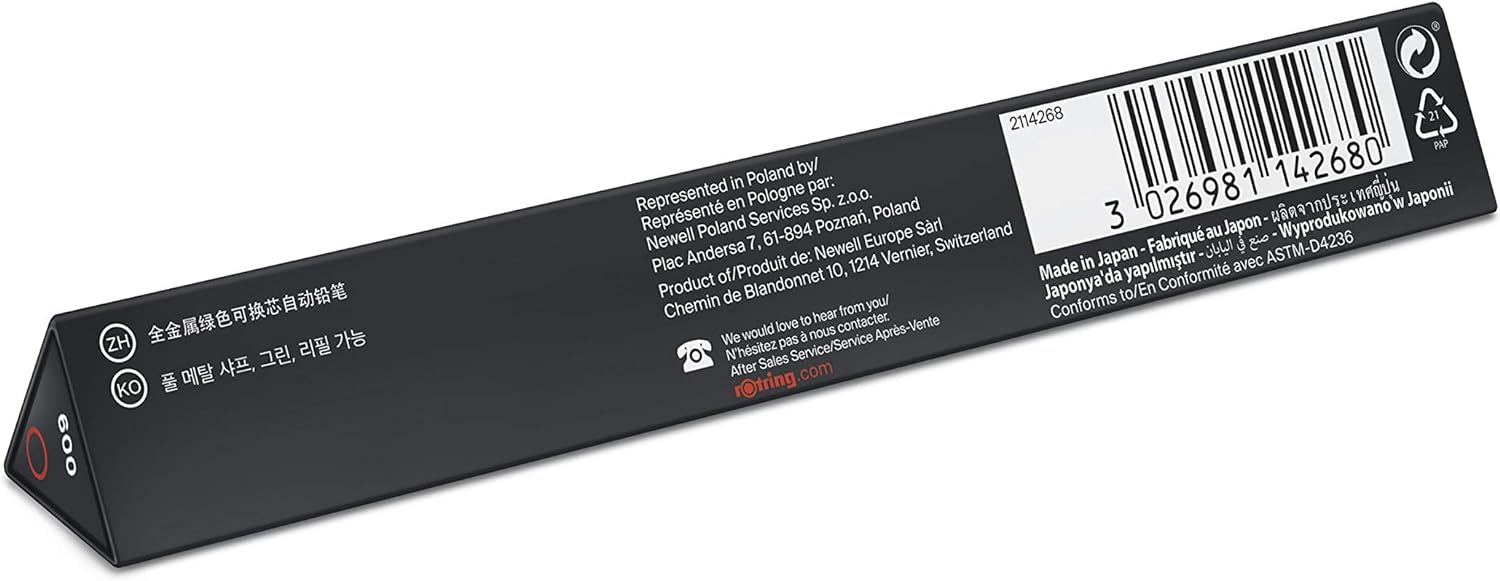 rOtring 600 Mechanical Pencil | 0.5 mm | Green All-Metal Body Propelling Pencil | Non-Slip Knurled Grip & Hexagonal Barrel