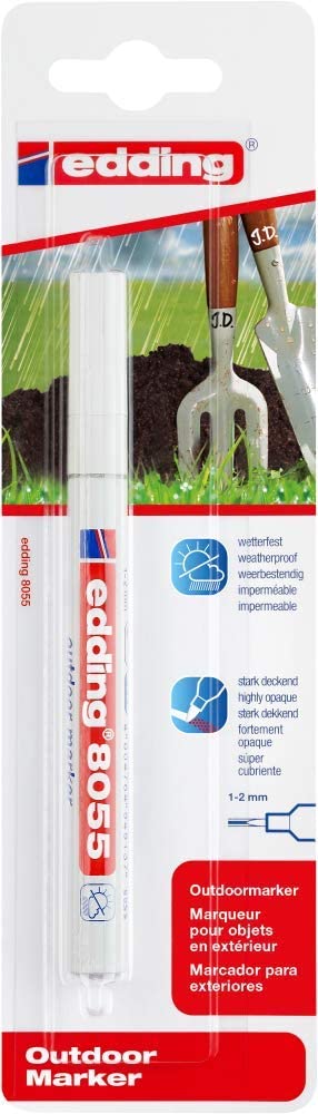 edding 8055 outdoor marker - white - 1 paint marker - round nib 1-2 mm - high coverage, waterproof - exterior paint marker pen - for permanently marking objects, waste bins, children's toys