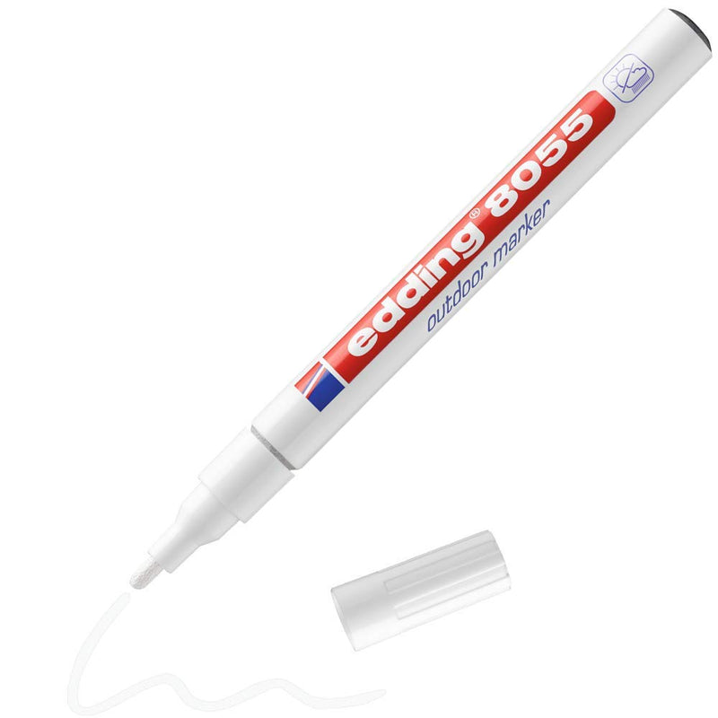 edding 8055 outdoor marker - white - 1 paint marker - round nib 1-2 mm - high coverage, waterproof - exterior paint marker pen - for permanently marking objects, waste bins, children's toys