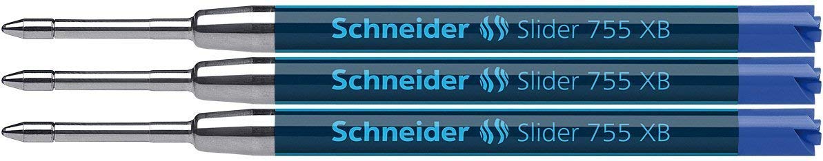 Schneider Slider 755 - Recambio para bolígrafos (3 unidades, XB, color azul)
