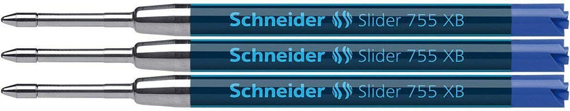 Schneider Slider 755 - Recambio para bolígrafos (3 unidades, XB, color azul)