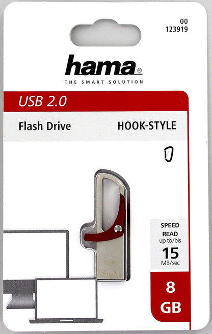 Hama 123919 8GB Hook Style Flash Pen USB, Grey/Red 8 GB