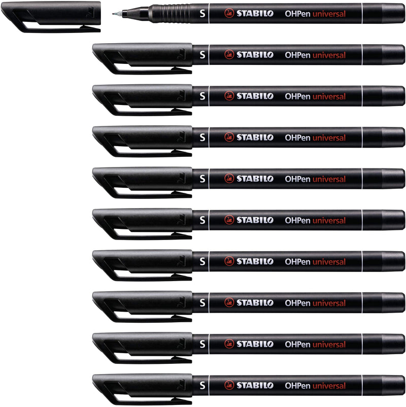 STABILO Marcador permanente OHPen - Caja con 10 unidades - Color negro - Punta superfina