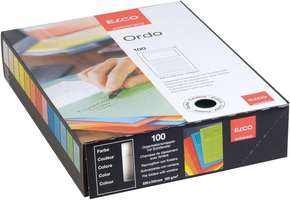 ELCO Ordo Classico 220x310mm 120 GSM Paper Folder with Printing and 180x100 mm Window (Box of 100