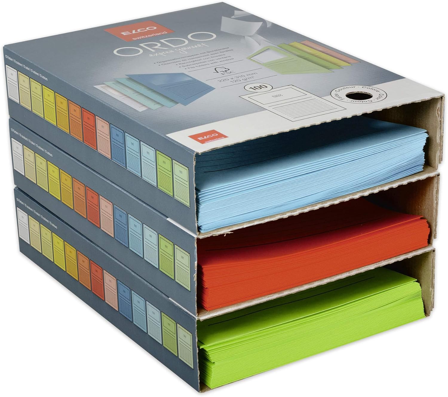 ELCO Ordo Classico 220x310mm 120 GSM Paper Folder with Printing and 180x100 mm Window (Box of 100