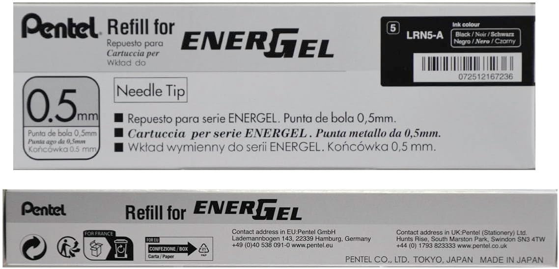 Pentel 0.5mm Energel Refill - Black, LRN5-A, 12 piece