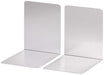 MAUL Buchstütze aus Aluminium (2er Pack) 10x8x10cm | Silber | 3527308 & MAUL Buchstütze aus Acryl (2er Pack) 10x10x13cm | Bücherhalter, Organzier für Kinder, Bücher, Büro, Regal | 3513505 (glasklar