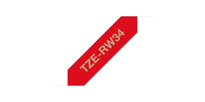 Brother TZe-RW34 Labelling Tape Cassette, Gold on Wine Red, 12mm (W) x 4M (L), Ribbon Tape, Brother Genuine Supplies