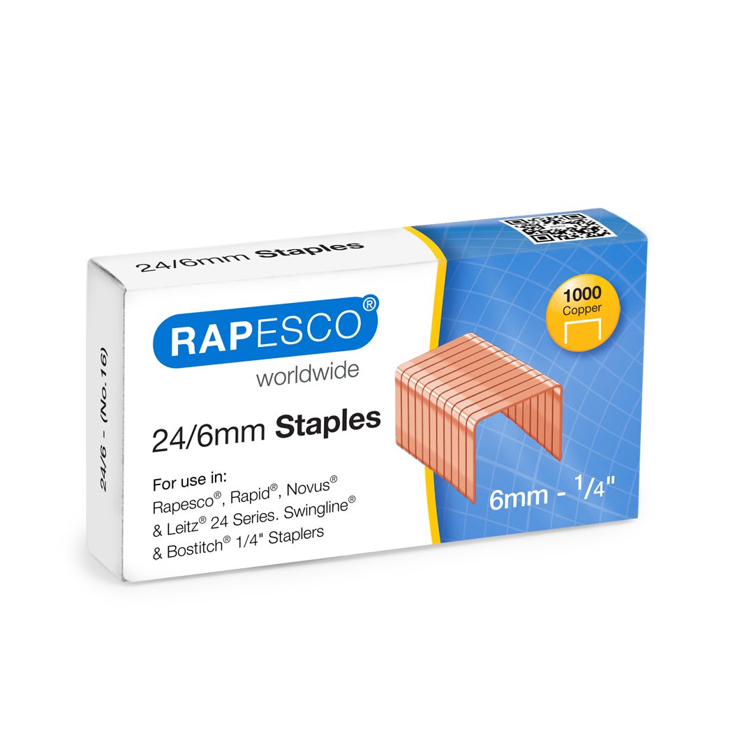 Rapesco S24600Z3 24/6 mm Copper Plated Staples, Box of 1000