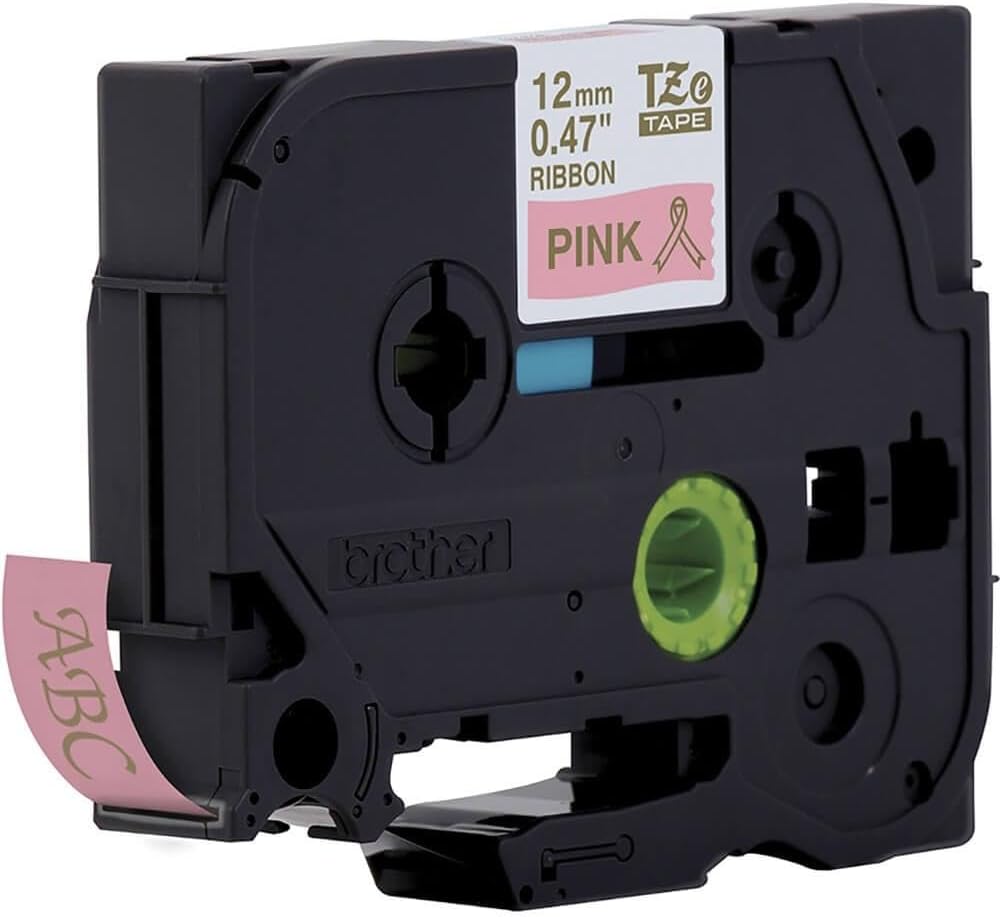 Brother TZe-RE34 Labelling Tape Cassette, Gold on Pink, 12mm (W) x 4M (L), Ribbon Tape, Brother Genuine Supplies